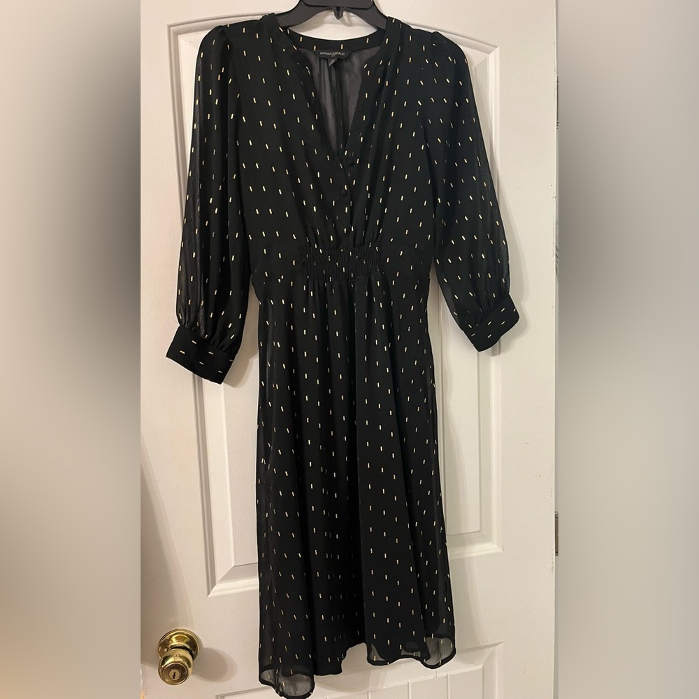 Banana Republic Elegant Black Dress with Gold Accents